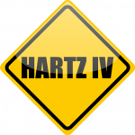 gelbes Schild mit der Aufschrift Hartz IV