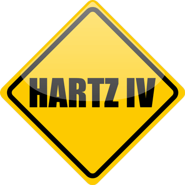 gelbes Schild mit der Aufschrift Hartz IV