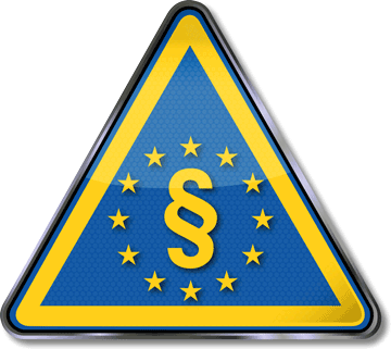 dreieckiges Schild mit Paragrafen von Europasternen umgeben